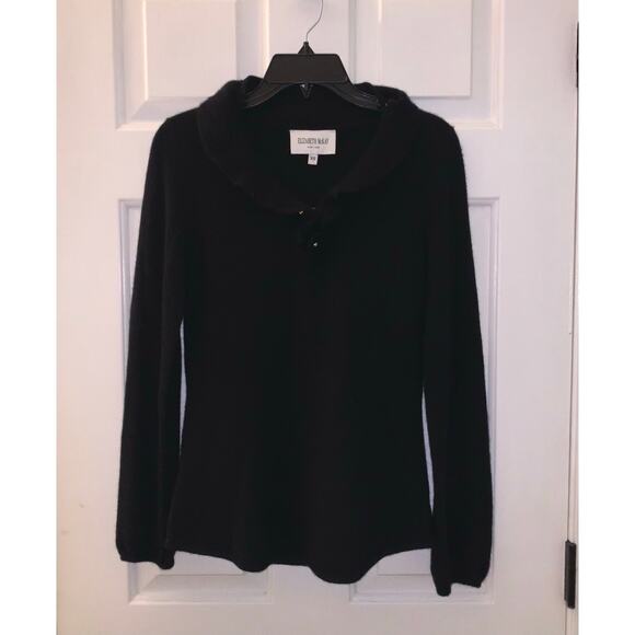 Elizabeth McKay Black Cashmere Collared Long Sleeve Sweater - Picture 1 of 6